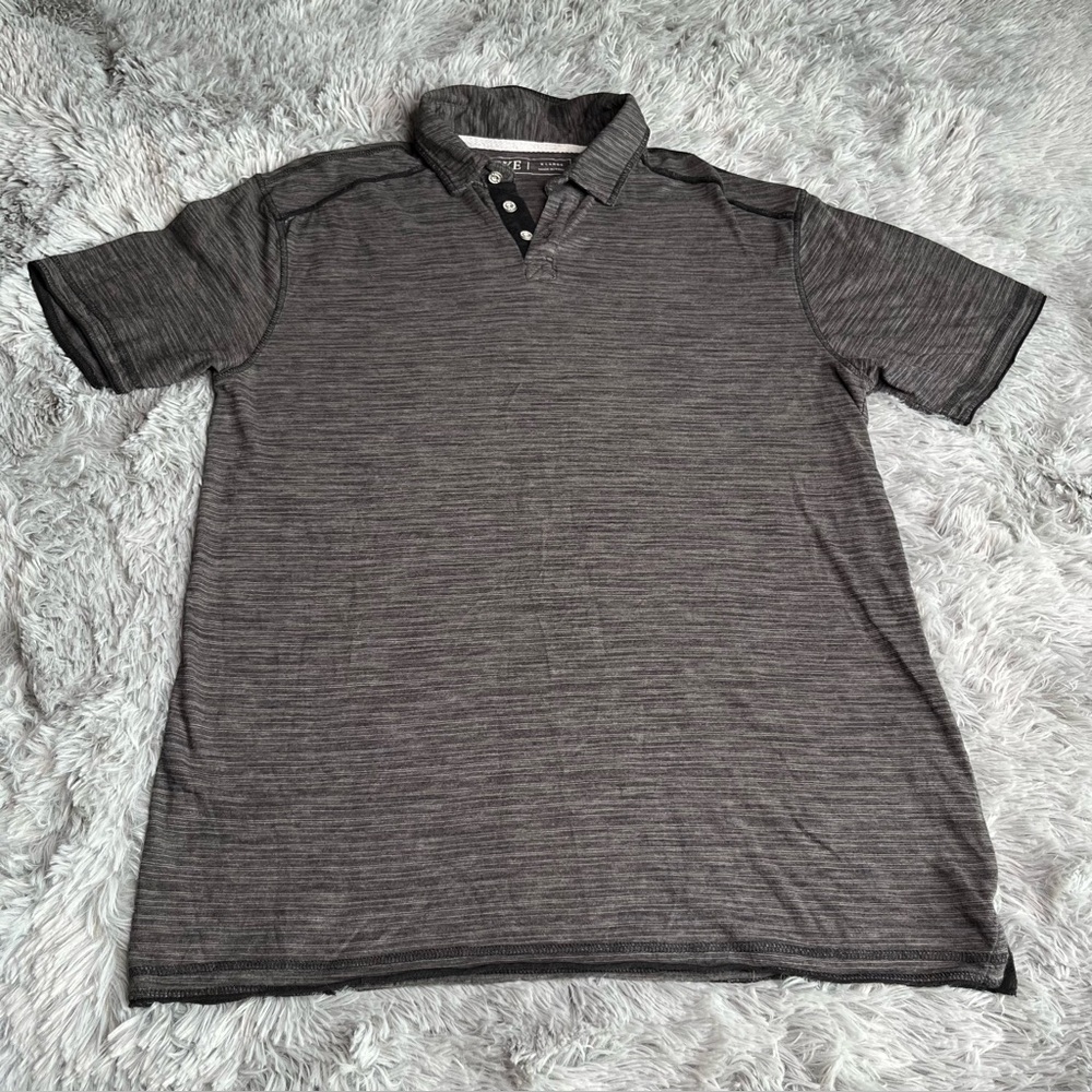 BKE Buckle Polo Shirt Mens XL Gray White Striped Short Sleeve Casual Golf